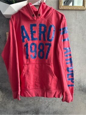 Aeropostale Red Hoodie with Blue Aero 1987 Graphics